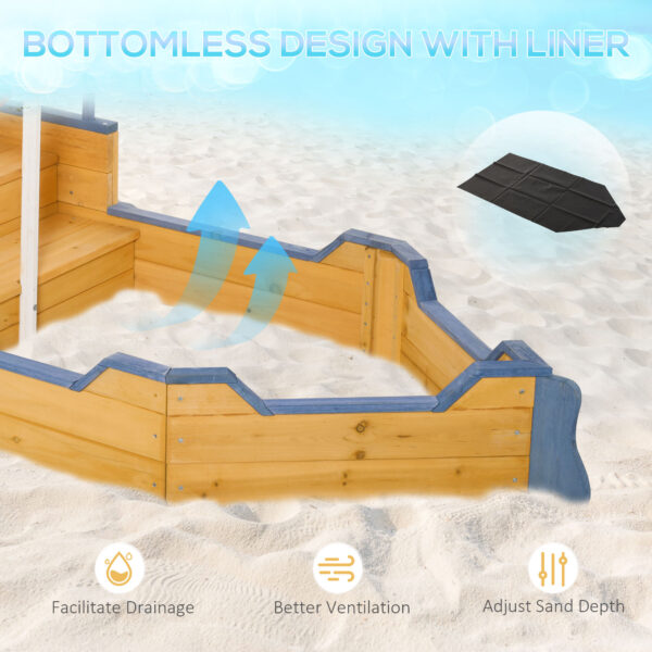 iKid Cedar Wood Kids Sandbox Pirate Ship Play Boat With Bench Seats And Storage - Image 7