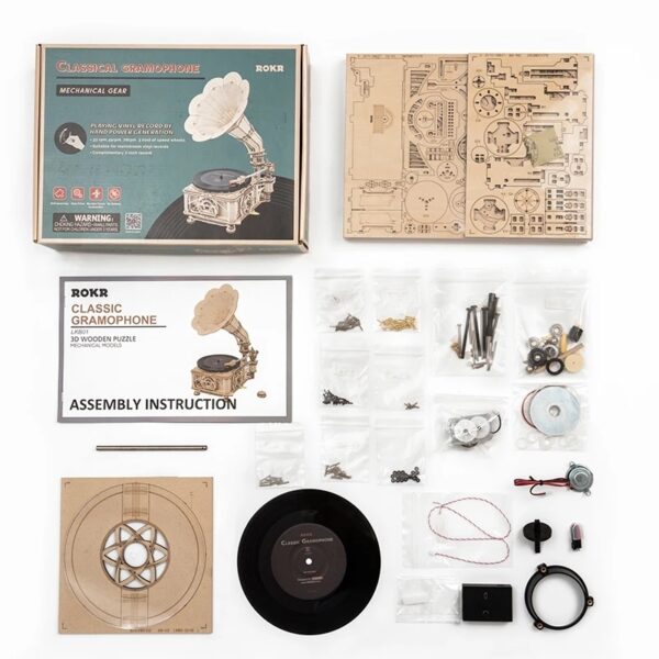 iKid Robotime Rokr Diy Hand Crank Classic Gramophone Wooden Puzzle Model Building Kits Assembly Toy Gift For Children Lkb01 - Image 3