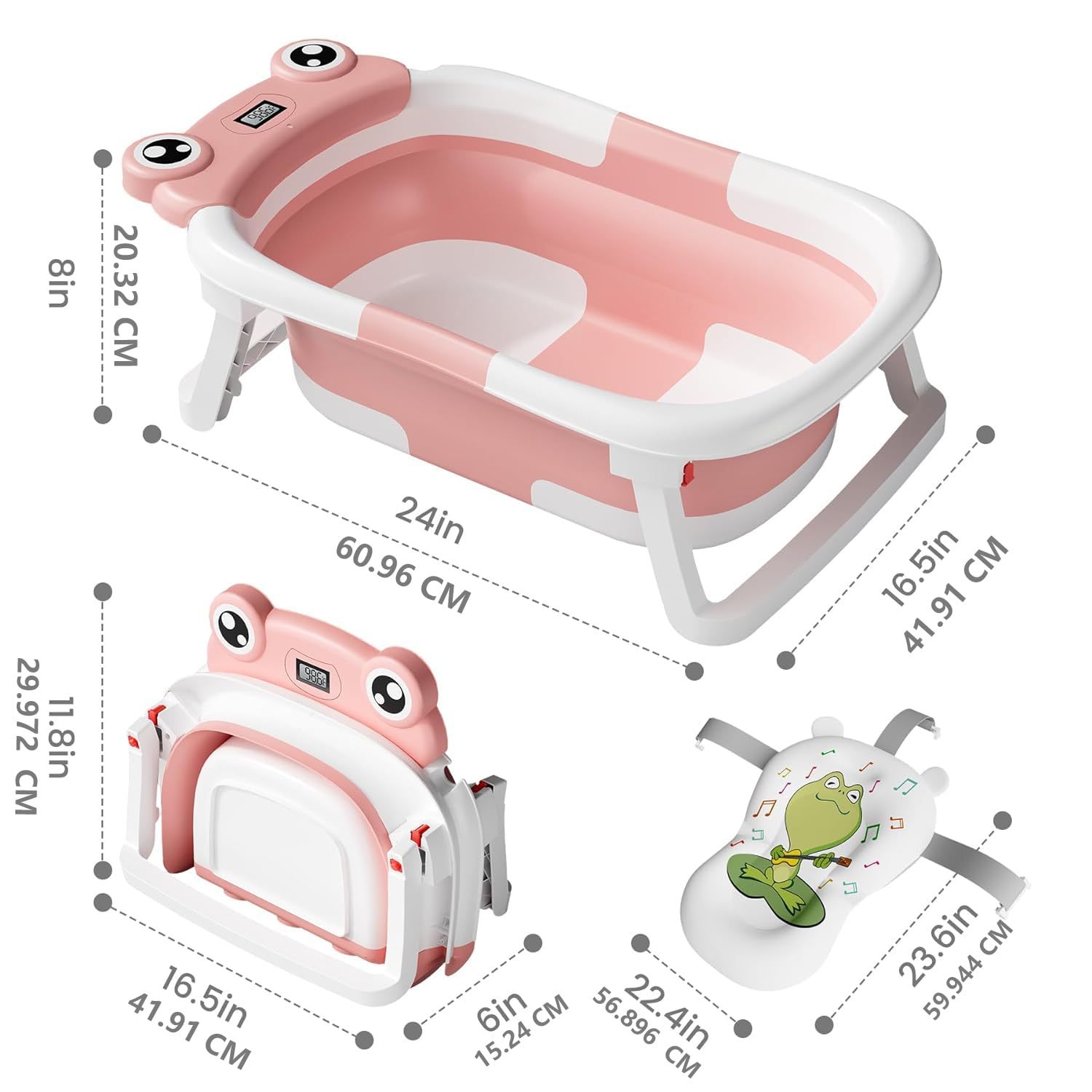 iKid Baby Bathtub Foldable Baby Bath Tub With Soft Floating Cushion &Amp; Thermometer Collapsible Portable Travel Baby Bath Tub
