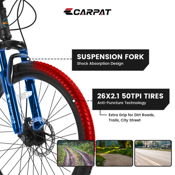 iKid S26102 26 Inch Mountain Bike Shimano 21 Speeds With Mechanical Disc Brakes High-Carbon Steel Frame Suspension Bikes Mountain Bicycle For Teenagers - Image 10
