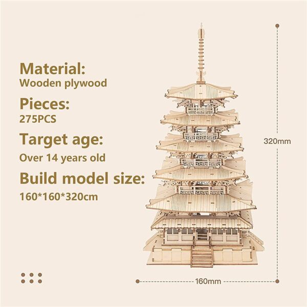 iKid Robotime Five-Storied Pagoda 3D Wooden Puzzle Toys For Children Kids Birthday Gift Tgn02 - Image 3