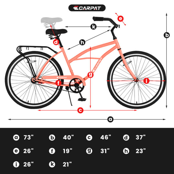 iKid S26204 26 Inch Beach Cruiser Bike For Men And Women Steel Frame Single Speed Drivetrain Upright Comfortable Rides Multiple Colors - Image 4