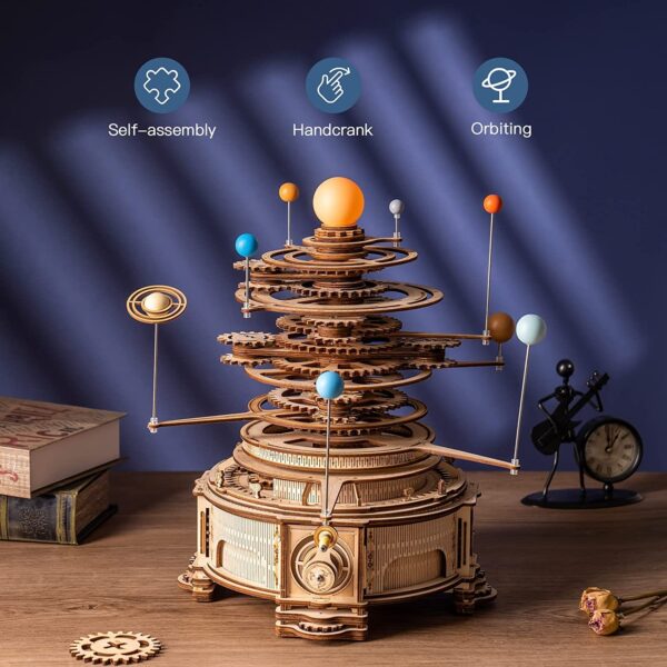 iKid Robotime Rokr 316Pcs Rotatable Mechanical Orrery 3D Wooden Puzzle Games Assemble Model Building Kits Toys Gift For Children Boys - Image 3