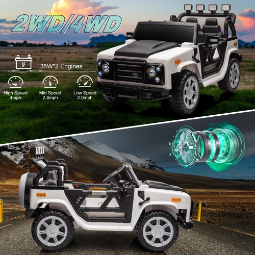 iKid 12V7A 30Wx2 Four-Wheel Drive Leather Seats Can Be Started With One Button Forward And Backward High And Low Speed Music Headlights Power Display And Two Doors Can Be Opened