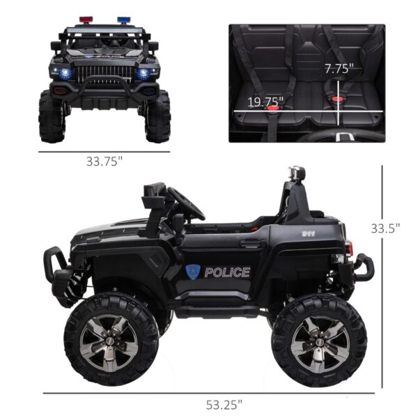 iKid 12V Electric Police Ride-On Toy For Kids Led Lights Mp3 Parental Remote Black - Image 2