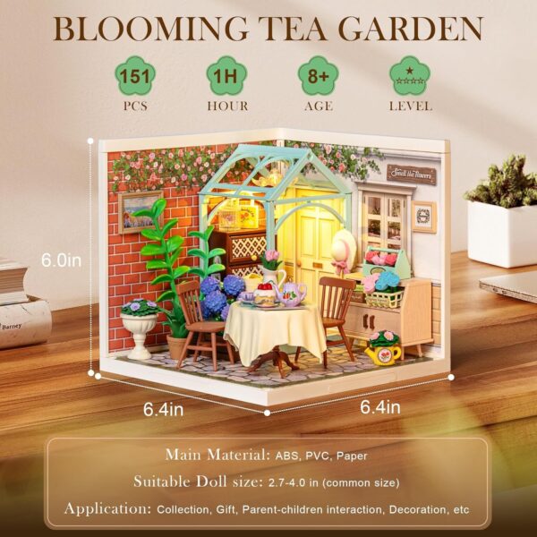 iKid Robotime Diy Miniature House Kit Dollhouse Model Building Craft Kit Birthday Creative Gifts For Adults Kids Girls Boys Blooming Tea Garden - Image 2