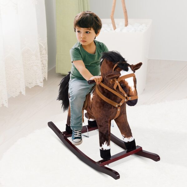 iKid Rocking Horse Kids Plush Ride-On Toy Nursery Rhyme Music 18-36 Months Light Brown White Perfect Gift For Toddlers - Image 8