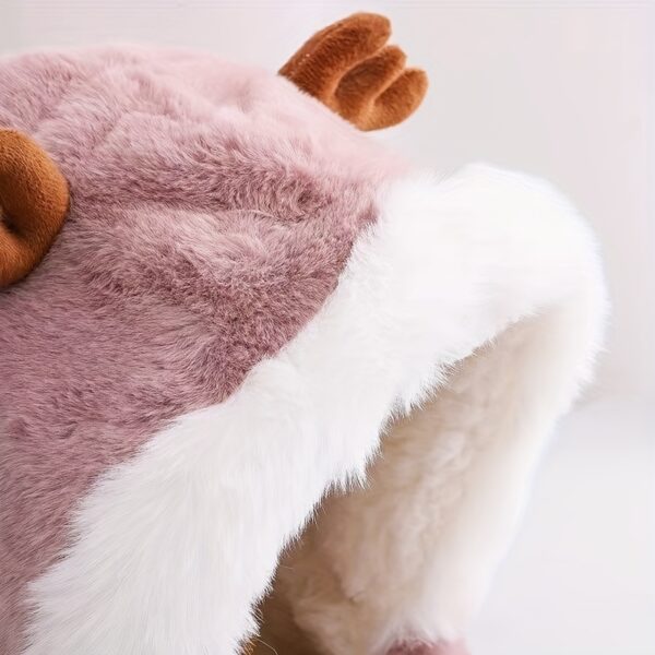 iKid Cute Deer Hat Women Plush Rabbit Ear Funny Lolita Sweet Kawaii Winter Fluffy Fleece Warm Hat Plush Winter Thickened Cute Antlers Baby Hat With Scarf For 5-10 Y Children - Image 4