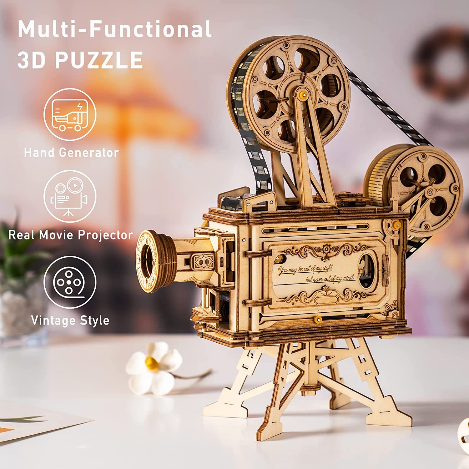 iKid Rokr 3D Wooden Puzzles Vitascope Mechanical Building Kits Movie Projector Toys