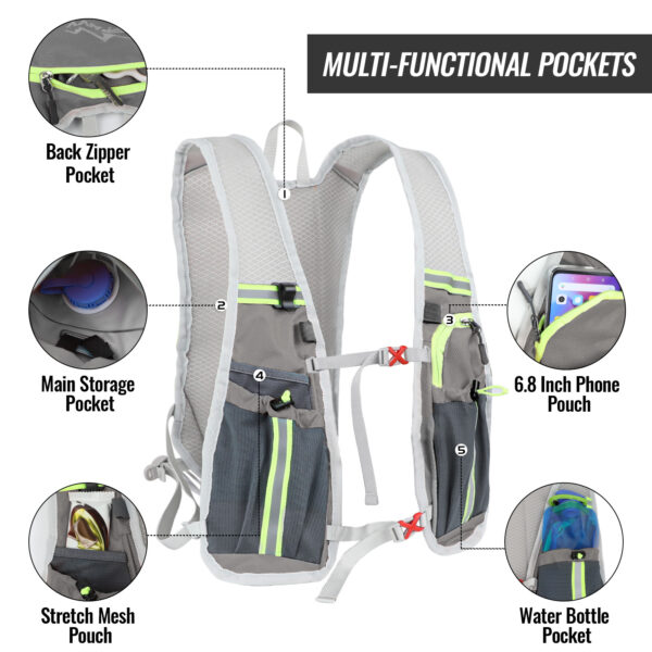 iKid Nepfaivy Running Vest Hydration Backpack - Lightweight And Reflective Running Hydration Vest With Multi-Pouches Breathable And Adjustable Running Backpacks For Outdoor Running Cycling Climbing - Image 7