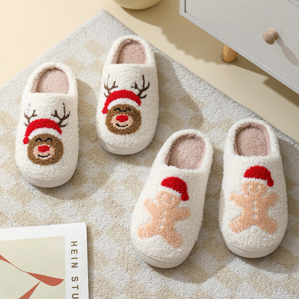 iKid Christmas Home Slippers Cute Cartoon Santa Claus Cotton Slippers For Women And Men Couples Winter Warm Furry Shoes - Image 4
