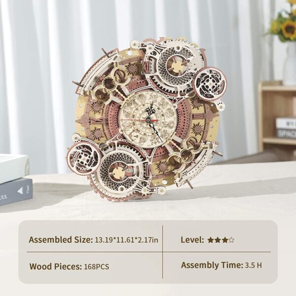 iKid Robotime Rokr Time Art Zodiac Wall Clock 3D Wooden Puzzle Games Model Building Kits Toys For Children Kids - Image 4