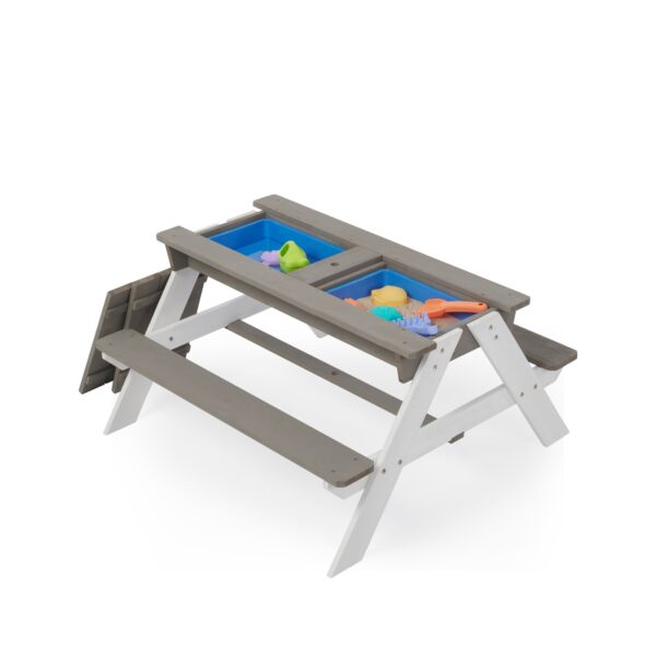 iKid 3-In-1 Kids Outdoor Wooden Picnic Table With Umbrella Sand &Amp; Water Gray Astm - Image 4