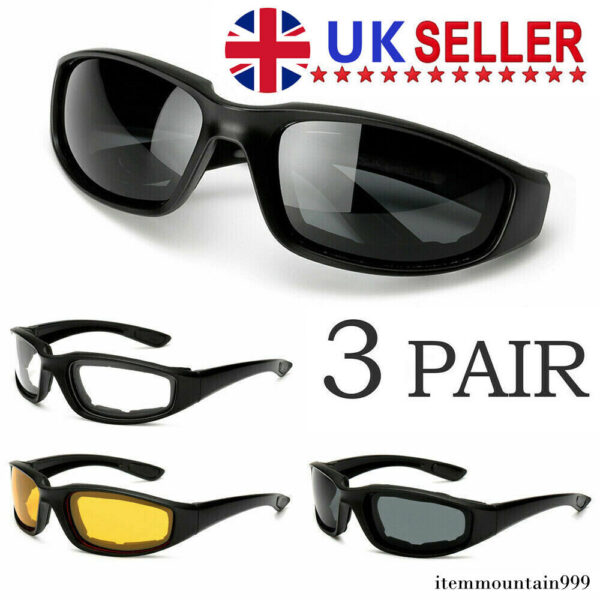 iKid 3 Pair Motorcycle Sports Padded Biker Riding Glasses Wind Resistant Sunglasses - Image 10