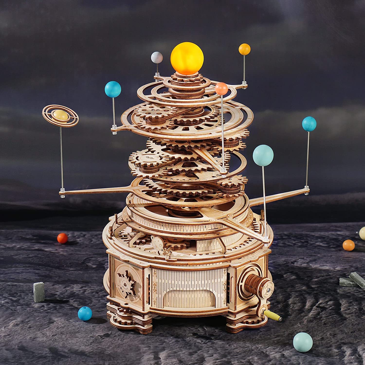 iKid Robotime Rokr 316Pcs Rotatable Mechanical Orrery 3D Wooden Puzzle Games Assemble Model Building Kits Toys Gift For Children Boys