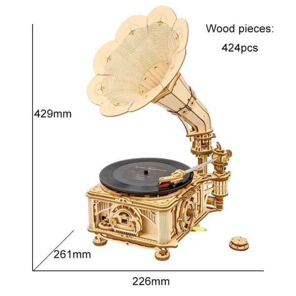 iKid Robotime Rokr Diy Hand Crank Classic Gramophone Wooden Puzzle Model Building Kits Assembly Toy Gift For Children Lkb01 - Image 2