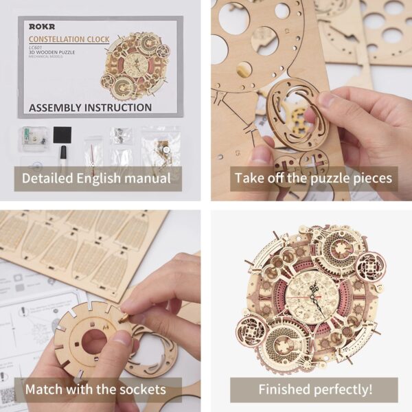 iKid Robotime Rokr Zodiac Wall Clock 3D Wooden Puzzle Model Assembly Toys Gifts For Children Kids Teens Lc601 Support Dropshipping - Image 5