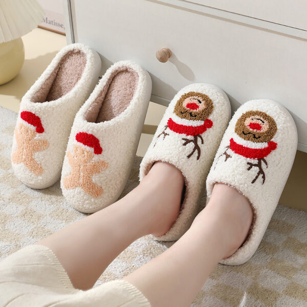 iKid Christmas Home Slippers Cute Cartoon Santa Claus Cotton Slippers For Women And Men Couples Winter Warm Furry Shoes - Image 2