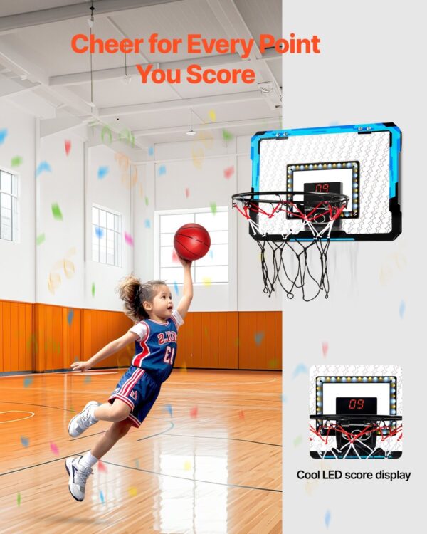 iKid Kids Basketball Hoop With Led Lights &Amp; Audio Scoreboard Indoor Basketball Hoop - Image 2