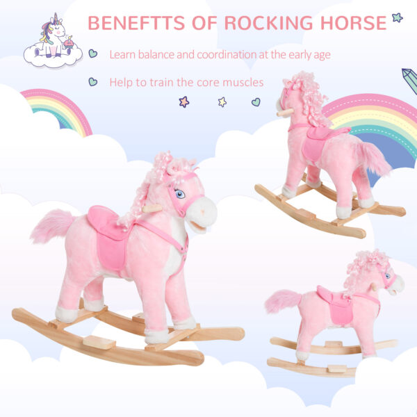 iKid Plush Rocking Horse Realistic Sounds Swinging Tail Pink Ideal Birth Gift Joyful Engaging For 3 Years - Image 3