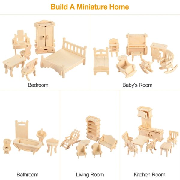 iKid 3D Wooden Dollhouse Furniture Puzzles Diy Miniature Furniture Models Set - Image 7
