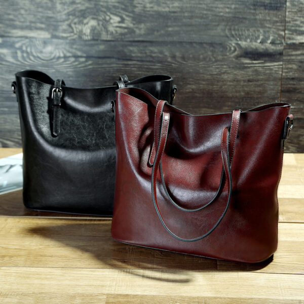 iKid Simple Oil Wax Leather Messenger Shoulder Bags Women'S High Capacity Portable Tote Bag - Image 7