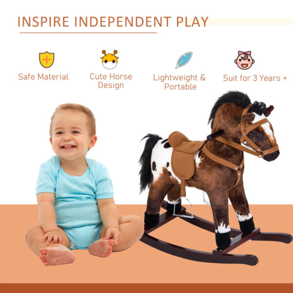 iKid Rocking Horse Kids Plush Ride-On Toy Nursery Rhyme Music 18-36 Months Light Brown White Perfect Gift For Toddlers - Image 5