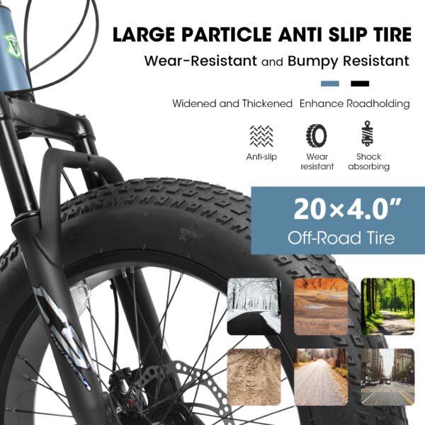 iKid V20235 20 Inch Fat Tire Bike 7 Speed Mountain Bike Dual Disc Brakes High Carbon Steel Frame Front Suspension Mountain Buggy City Commuter City Bike Fat Tire Bike - Image 4