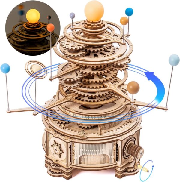 iKid Robotime Rokr 316Pcs Rotatable Mechanical Orrery 3D Wooden Puzzle Games Assemble Model Building Kits Toys Gift For Children Boys - Image 9
