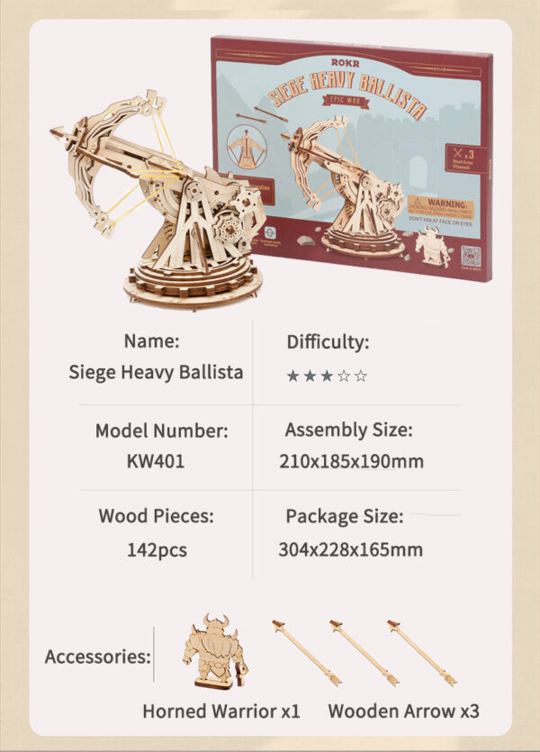 iKid Robotime Rokr Siege Heavy Ballista 3D Wooden Puzzle War Game Assembly Toys Gifts For Children Boys Kids Kw401 Dropshipping - Image 6