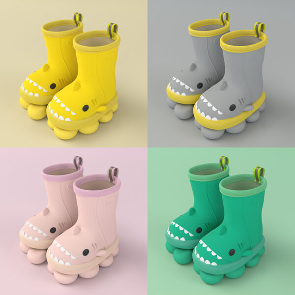 iKid Children Boys Girls Cute Cartoon Waterproof Shoes Safety Rubber Shark Slippers Kids Rain Boots