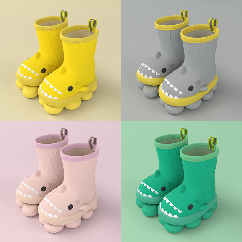 iKid Children Boys Girls Cute Cartoon Waterproof Shoes Safety Rubber Shark Slippers Kids Rain Boots