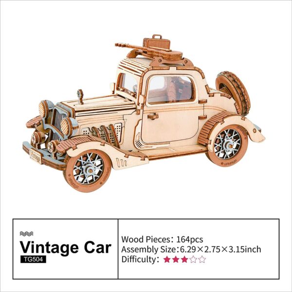 iKid Robotime Rolife Vintage Car Model 3D Wooden Puzzle Toys For Chilidren Kids - Image 4