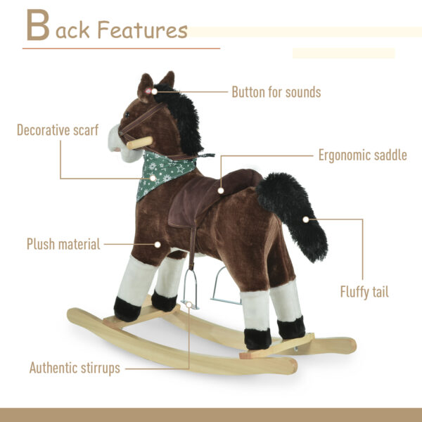 iKid Plush Cowboy Rocking Horse Wooden Ride-On With Realistic Sounds Wild West Fun Brown For 3-6 Years - Image 2