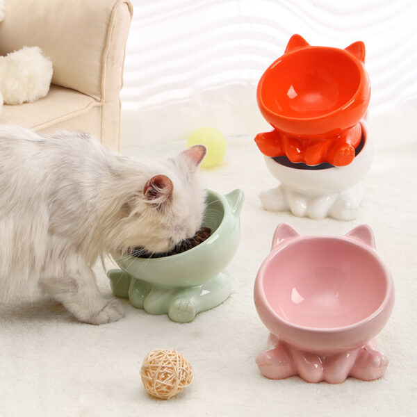 iKid Ceramic Cat Bowl Cat Bowl Cat Food Bowl Neck Guard Oblique Mouth Dog Bowl Pet Bowl - Image 2