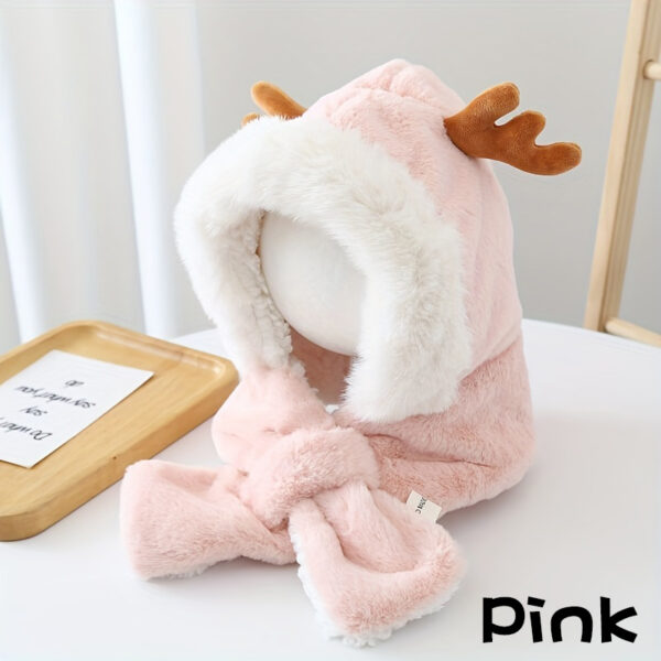iKid Cute Deer Hat Women Plush Rabbit Ear Funny Lolita Sweet Kawaii Winter Fluffy Fleece Warm Hat Plush Winter Thickened Cute Antlers Baby Hat With Scarf For 5-10 Y Children - Image 10