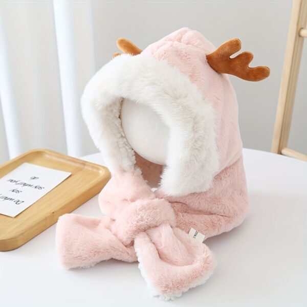 iKid Cute Deer Hat Women Plush Rabbit Ear Funny Lolita Sweet Kawaii Winter Fluffy Fleece Warm Hat Plush Winter Thickened Cute Antlers Baby Hat With Scarf For 5-10 Y Children - Image 6