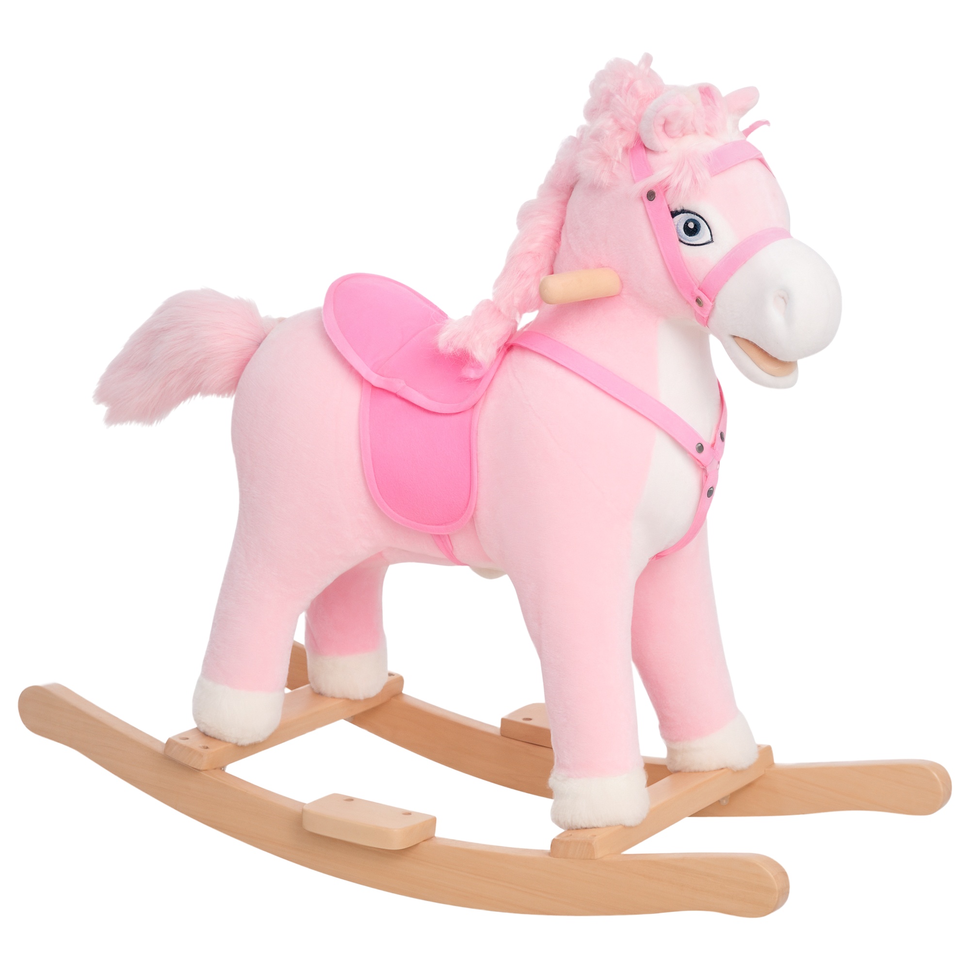iKid Plush Rocking Horse Realistic Sounds Swinging Tail Pink Ideal Birth Gift Joyful Engaging For 3 Years