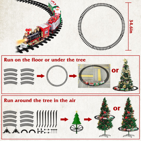 iKid Electric Train Set Kid Toy Xmas Steam Train Kit Tree Surround Track Battery Operated With Sound Light Santa Claus Christmas Gift - Image 8