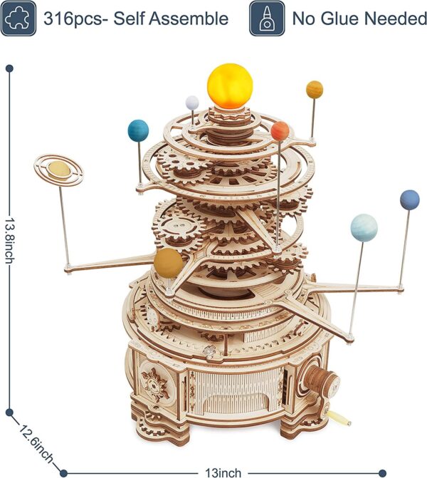 iKid Robotime Rokr 316Pcs Rotatable Mechanical Orrery 3D Wooden Puzzle Games Assemble Model Building Kits Toys Gift For Children Boys - Image 2