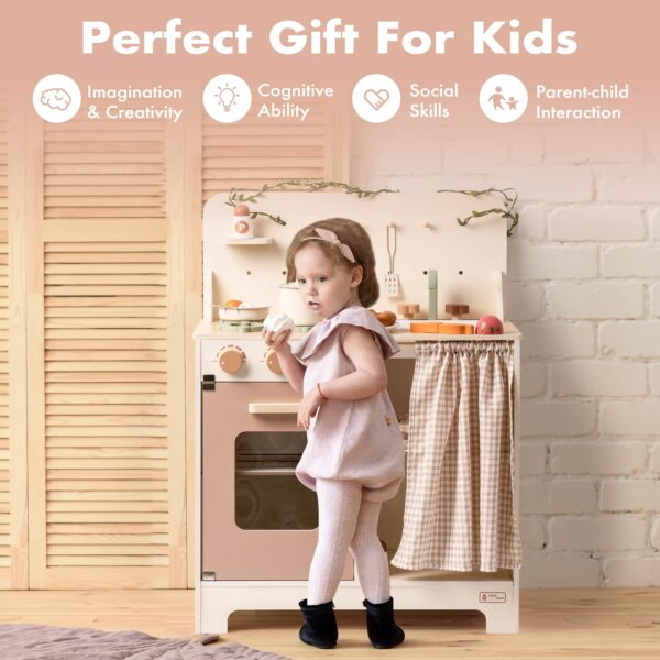 iKid Robud Kids Play Kitchen Set Rustic Wooden Pretend Play Kitchen For Toddlers 3 - Image 3