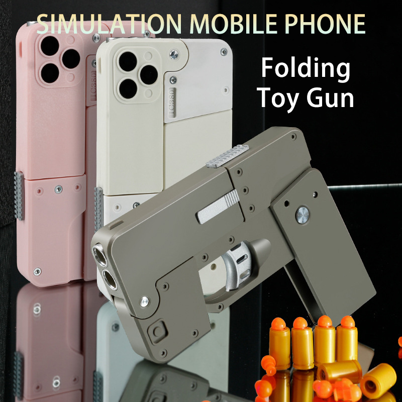 iKid Folding Pistol Bullet Automatic Shell Throwing Toy Creative Soft Bullet Toy Mobile Phone Appearance Gun Outdoor Interactive Kid Gift