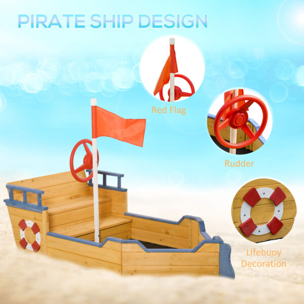 iKid Cedar Wood Kids Sandbox Pirate Ship Play Boat With Bench Seats And Storage - Image 2