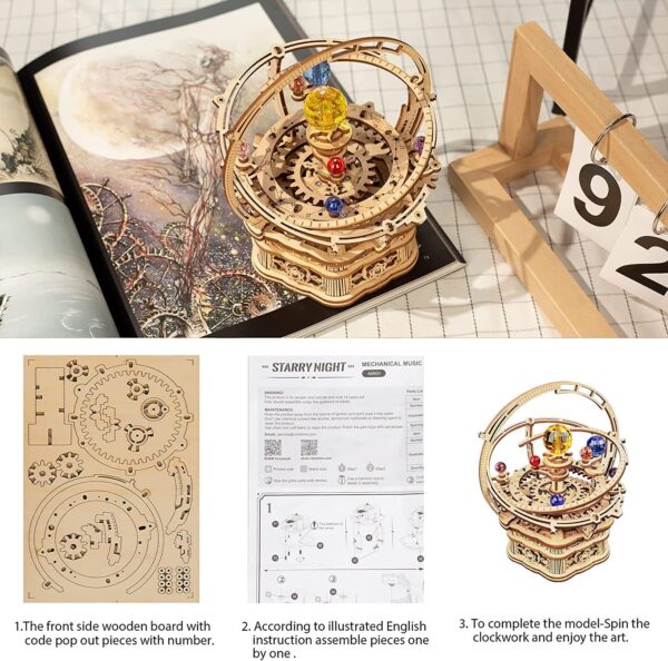 iKid Rokr Rotating Starry Night Mechanical Music Box 3D Wooden Puzzle Assembly Model Building Kits Toys For Children Kids - Amk51 - Image 10