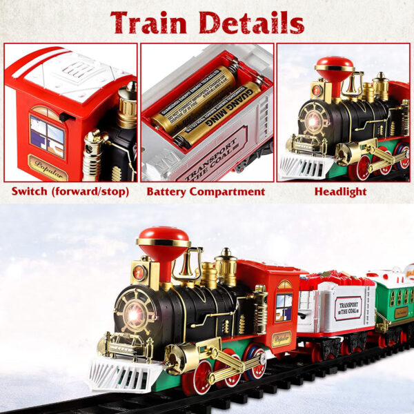 iKid Electric Train Set Kid Toy Xmas Steam Train Kit Tree Surround Track Battery Operated With Sound Light Santa Claus Christmas Gift - Image 2
