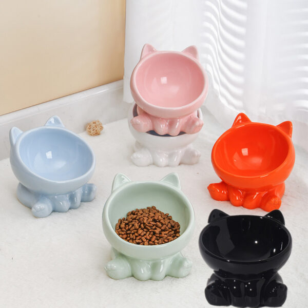 iKid Ceramic Cat Bowl Cat Bowl Cat Food Bowl Neck Guard Oblique Mouth Dog Bowl Pet Bowl
