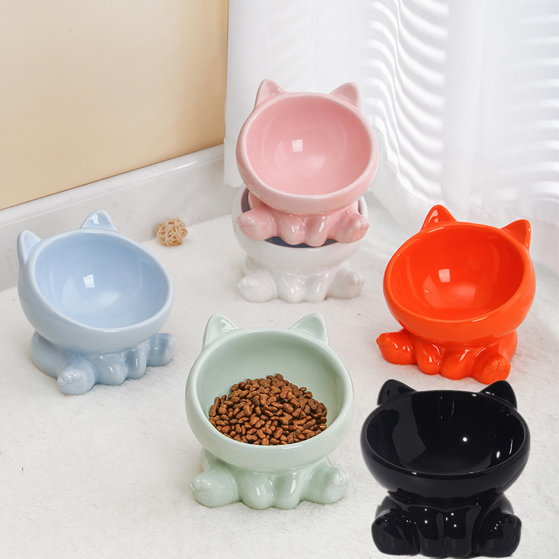 iKid Ceramic Cat Bowl Cat Bowl Cat Food Bowl Neck Guard Oblique Mouth Dog Bowl Pet Bowl