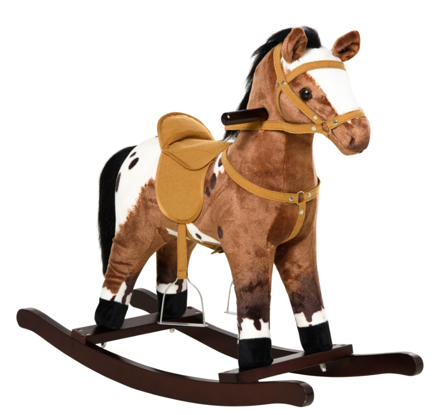 iKid Rocking Horse Kids Plush Ride-On Toy Nursery Rhyme Music 18-36 Months Light Brown White Perfect Gift For Toddlers