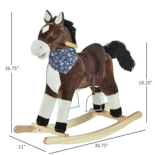 iKid Plush Cowboy Rocking Horse Wooden Ride-On With Realistic Sounds Wild West Fun Brown For 3-6 Years - Image 5