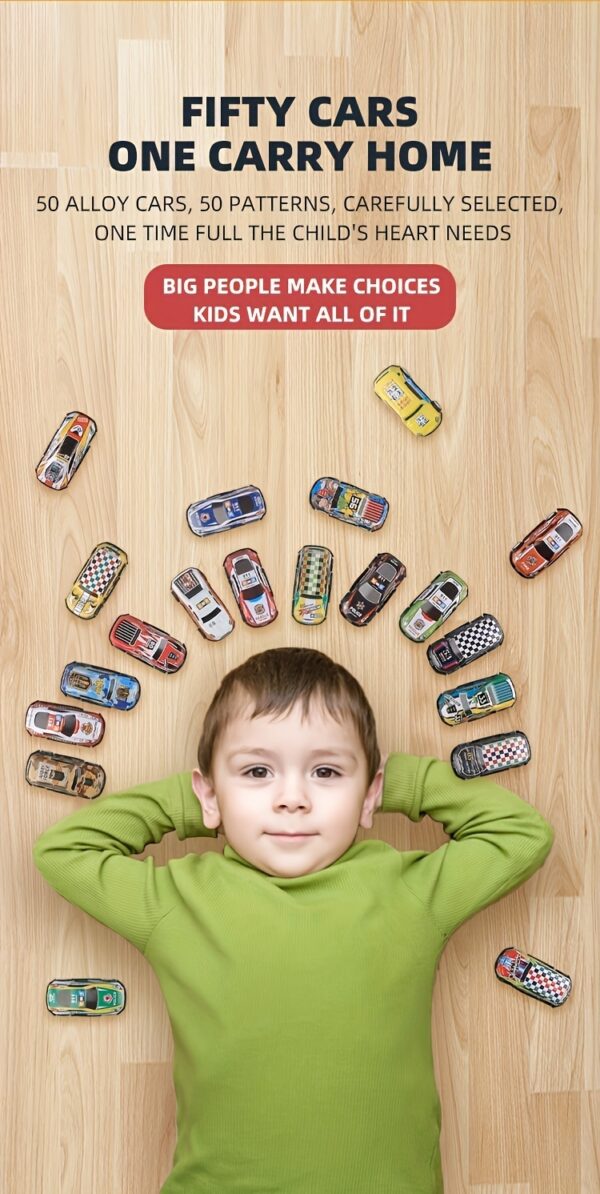 iKid A 50-Piece Alloy Toy Car Set With A Storage Box And A Foldable Play Mat As Well As A Wide Variety Of Combinations Perfect As An Educational And Entertaining Gift For Children Aged 3 And Up - Image 5